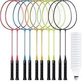 Woanger 10 Pack Badminton Rackets Set with Shuttlecocks Badminton Racquets for Adult and Lightweight Teenagers Shuttlecock Set for Backyard Gym Beach Outdoor Games (Fashion Colors)