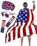 Hikkcos 250 Years Patriotic American Flag Cape Costume, 4th of July Outfit American Flag Cheering Apparel USA Spirit Wear & Sports Rally Gear USA 2026 World Cup Fans Accessories