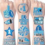 Blue Team Spirit Temporary Tattoos - Gameza 144PCS Football Blue Spirit Week Party Favors Supplies, Glitter Football Team Tattoo Stickers for School Cheerleading Sport Games Accessories Decorations