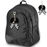 Noveread Cheer Backpack Bags with Bow Keychain,Glitter,Black,Large