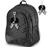 Noveread Cheer Backpack with Bow Keychain Cheerleading Glitter/Canvas Backpack Cheerleaders Gift Cheer Bags for Sport(Glitter,Black,Large)