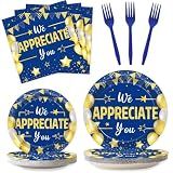 96Pcs We Appreciate You Party Plates and Napkins for Employee Staff Appreciation Blue Gold Supplies Work Anniversary Themed Plate Thank You Tableware Set for Teacher 24 Guests Party Decorations