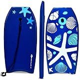Goplus 41''/37''/33'' Lightweight Body Board for Beach, Surf Board with EPS Core, XPE Deck, HDPE Slick Bottom, Wrist Leash, Bodyboard for Kids Adults Surfing (Blue Starfish, 37 Inches)