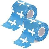 TrelaCo 2 Pcs Wrist Tape Baseball Cross Athletic 2in x 23ft Cotton Cross Wrist Tape Serrated Edges for Fingers Ankles Injury Wrap, Football Baseball Hockey Soccer (Blue)