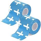 TrelaCo 2 Pcs Wrist Tape Baseball Cross Athletic 2in x 23ft Cotton Cross Wrist Tape Serrated Edges for Fingers Ankles Injury Wrap, Football Baseball Hockey Soccer (Blue)