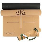 Y O Gayo Premium Yoga Cork Mat | 5mm Thick Natural Tree Rubber Base and Bigger Mat for Extra Support, Alignment lines for Guidance | Non-Slip, Sustainable, Your Ultimate Yoga Companion