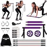 Ultimate Pilates bar kit.Multiple Fitness bar with Resistance Bands, Ab Rollers. Core Strength Training Equipment. Squat Machine for Men and Women. Portable Home Gym