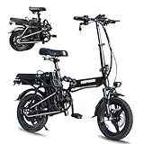Zylvro 14" Foldable Electric Bike for Adults, 48V 10Ah Removable Battery, 400W Motor, Triple Shock Absorbers, Dual Disc Brakes, Adjustable Seat/Handlebar, USB Phone Charger, Compact Commuter Design