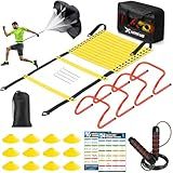 X-UMEUS Agility Ladder Speed Training Equipment Set-20ft Agility Ladder,12 Soccer Cones,4 Hurdles, Jump Rope, Running Parachute| Basketball Football Soccer Training Equipment for Kids Youth Adults