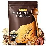 Mushroom Coffee with 15 Natural Mushrooms, Medium Roast Coffee With KSM-66 Ashwagandha & L-theanine Boosts Focus, Immunity, Energy, Mood & Gut Health, Arabica Instant Coffee, Vegan, 40 Servings