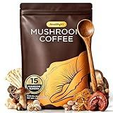 Mushroom Coffee with 15 Natural Mushrooms, Medium Roast Coffee With KSM-66 Ashwagandha & L-theanine Boosts Focus, Immunity, Energy, Mood & Gut Health, Arabica Instant Coffee, Vegan, 40 Servings