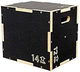 Fitvids 16" x 14" x 12" Non-Slip Wooden Plyo Box Jump Exercise Platform, Plyometric Workout Equipment for Home Gym, Training Step Box, Black