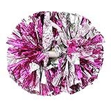 Hooshing 2PCS Pink and Silver Cheerleading Pom Poms with Baton Handle for Team Spirit Sports Dance Cheering