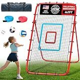 Volleyball Rebounder Net 7x4 Ft with PU Volleyball and Baseball, 5-Angle Adjustable for Practicing Digging, Setting, Spiking, Bounce Back Training Equipment with 2 Target Stripes & Portable Travel Bag