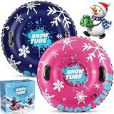 36 Inch 2-Pack Cold-Resistant Inflatable PVC Snow Tubes for Adults & Kids | Heavy Duty Sleds for Winter with Handles & Thickened Hard Bottom, Snow Sledding Set for Family Safe Activities Outdoor Fun