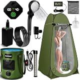 Motivekit™ Portable Camping Shower Tent Kit with LED Lights | 6.6 Gallons Foldable Bucket, 6000mAh Shower Pump, 6' 7" Shower Head, 1500W Immersion Heater, Summer Beach Outdoor Shower for Hiking Beach
