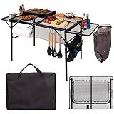Folding Table w/ Carry Bag, Paper Towel Holder, Garbage Holder, Wing Panels, 3x2 FT Foldable Table for Portable Grill, Picnic, Outdoor, Beach, Small Folding Table Adjustable Height,Camping Table, BBQ