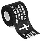 TrelaCo 1 Pcs Wrist Tape Baseball Cross Christian Athletic Tape 2in x 23ft Sports Wrap Cotton for Football Hockey Soccer Baseball Fingers Ankles Wrist Injury Wrap(Proverbs 3:5,Black)