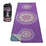 MoKo Yoga Towel, Non Slip Hot Yoga Mat Yoga Blanket Printing Pattern Quick Dry with Corner Pocket for Bikram, Pilates, Gym Workout, Outdoor Picnic, Purple Mandala