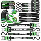 XSTRAP STANDARD 4PK Motorcycle Tie Down Straps - 1" x 15ft, 2,200lb Break Strength, Soft Loop Straps with Safety Lock S Hooks, Black Loops & Stickers, for Moving, Trucks, Cargo, Lawn Equipment, Black