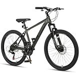 AVASTA Thrax 24 Inch Adult Men Male and Women MTB Mountain Bike, Gray | High Tensile Steel Frame, Dual Disc Brakes, Front Suspension, Smooth 21-Speed Gear Shifters, Half Hidden Brake Cables