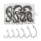 Afmivs Worm Hooks for Bass Fishing Hooks, 110pcs Bass Hooks Fishing, 6 Sizes Fishing Hooks Freshwater, Eagle Claw Hooks #1 1/0 2/0 3/0 4/0 5/0 Black High Carbon Steel with Portable Plastic Box