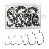 Afmivs Worm Hooks for Bass Fishing Hooks, 110pcs Bass Hooks Fishing, 6 Sizes Fishing Hooks Freshwater, Eagle Claw Hooks #1 1/0 2/0 3/0 4/0 5/0 Black High Carbon Steel with Portable Plastic Box
