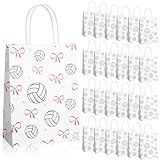 Spiareal 24 Pcs Volleyball Bow Paper Gift Bags with Handles, Volleyball Party Favors Snack Goodies Bags for Team Sport Birthday Themed Party for Decorations, Game Celebration