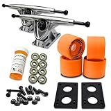Yocaher Longboard Skateboard Trucks Combo Set 71mm Wheels + 7"/180mm Heavy Duty Aluminum Polished Trucks, Bearing, Riser Pad, and Longboard Hardware Package (Solid Orange Wheel & Polished Trucks)