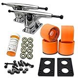 Yocaher Longboard Skateboard Trucks Combo Set 71mm Wheels + 7"/180mm Heavy Duty Aluminum Polished Trucks, Bearing, Riser Pad, and Longboard Hardware Package (Solid Orange Wheel & Polished Trucks)