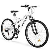 Max4out 26 inch Mountain Bike Dual Full Suspension, Outdoor Hybrid Bikes,7-Speed/High-Carbon Steel, for Men Women Adult, MTB Bicycle with Suspension Fork,White