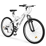 Max4out 26 inch Mountain Bike, Outdoor Hybrid Bikes,7-Speed/High-Carbon Steel/Dual Full Suspension, for Men Women Adult, MTB Bicycle with Suspension Fork,Sleek Colors(White)