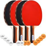 LUOXG Ping Pong Paddles Set of 4 with Table Tennis Balls and Portable Case | 4‑Player Table Tennis Rackets Set, Suitable for Indoor and Outdoor Games, Family Games
