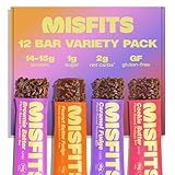 Misfits Protein Bar Variety Pack | Nutrition Bars - 14-15g Protein, 1g Sugar, Plant-based, Low Carb, Non-GMO, Gluten Free Snacks | Pack of 12, Multiple Flavors