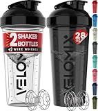 VELOMIX 2 Pack 28oz Protein Shaker Bottle for Protein Mixes, Black/Transpar