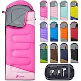 PTEROMY Sleeping Bags for Adults, Lightweight and Machine Washable, Water Resistant Backpacking Camping Sleeping Bag for Warm Cold Weather, Camping Essentials for Hiking Travel (Pink, 1.35kg)