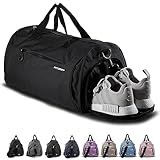 Fitgriff® Gym Bag for Men & Women with Shoe & Wet Compartment - Duffle Bag for Travel, Sports, Fitness & Workout (Full Black, 19 x 10 x 10″ (Small))