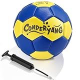 Conderyang Handball Ball with Pump Needle Size 1 PU Blue and Yellow Hand Ball Balls Single Handball Attractive and Durable Design for Youth League Game Training Practice 5.9 Inches/15cm