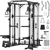 JEEKEE Power Cage with Smith Machine, 2000lbs Multi-Function Power Rack with Cable Crossover System and 20+ Attachments, Squat Rack for Home Gym