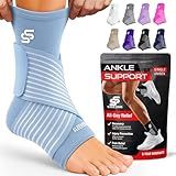 Sleeve Stars Ankle Brace for Women & Men, Ankle Wrap for Sprain, Compression Sleeve for Plantar Fasciitis Relief, Easy Customizable Support: w/ Removable Strap (Single/M:10"-12"/Light Blue)