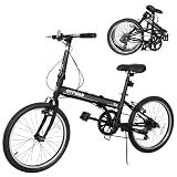 Superday 20 Inch Folding Bike, 7-Speed Lightweight Foldable Bike for City Commuting, Folding Bicycle with V Brake Adjustable Stem, Folding Bikes for Adults/Men/Women/Teenagers(Black)