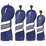 Golf Club Covers, 4pcs or 1pc Golf Head Covers for Woods, Driver, Fairway, Hybrid - Premium PU Leather Golf Club Head Cover with Interchangeable Tags fits for All Brand