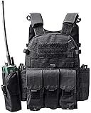 Invenko Heavy Duty Tactical Molle Airsoft Vest Outdoor Hunting Paintball Sports Outdoor Gaming Security Guard Duty Cosplay Soft Vest (black)
