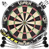 Viper by GLD Products Shot King Regulation Bristle Steel Tip Dartboard Set with Bullseye Metal Radial Spider Wire Compressed Sisal Board with Rotating Number Ring Includes 6 Darts Black