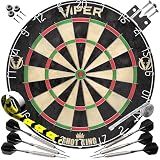 Viper Shot King Sisal Bristle Dart Board for Adults, Regulation 17.75 Inch Steel Tip Dartboard Set with 6 Darts, Self-Healing Tournament Dartboard