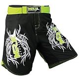 New MRX MMA Fight Shorts Stretch Penals Grappling Cage Fighting Muay Thai Kickboxing Trunks (Black Green, Medium)