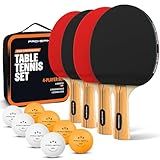 PRO SPIN Ping Pong Paddles - High-Performance Set with Premium Table Tennis Rackets, 3-Star Ping Pong Balls, Compact Storage Case (4-Player Set, Red)