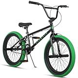 cubsala Freestyle BMX Bike, 20 Inch Kids Bicycle for 7-13 Years Old Kids and Beginner Level Rider, Black with Green Tires