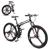 Ktaxon Foldable Mountain Bike 26 Inch Bike 21-Speed Bikes for Adults with Cool Design, Powerful Mechanical Dual Disc Brakes, Double Shock Effect and Ergonomic Cushion (Black)