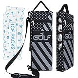 Golf Cooler Bag Plus Ice Pack Soft Sided Insulated Cooler Bag- Holds 6 Pack of Cans or 2 Wine Bottles - Grey Camo Golf Beer Sleeve Black Fits Discreetly in Golf Bags